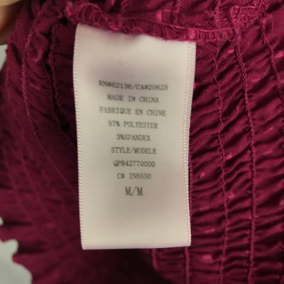 GUESS BURGUNDY SMOCK-TRIM BLOUSE M - Picture 4 of 5